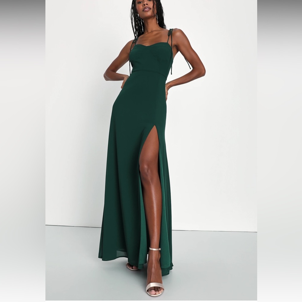 Thriving Elegance Emerald Green Tie-Strap Maxi Dress